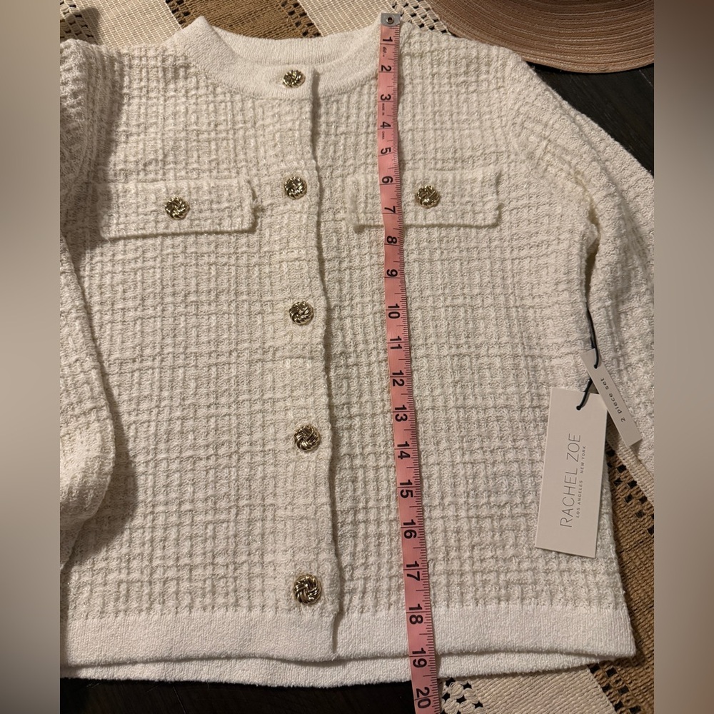 Rachel Zoe Ivory-Cream Textured Knit Cardigan & Skirt Set - Picture 6 of 6